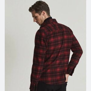 Reiss Red and Black Plaid Casual Button Down Shirt